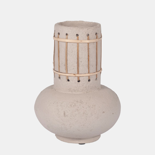 18231-01#Ecomix, 10" Top Weave Nomad Vase, Ivory