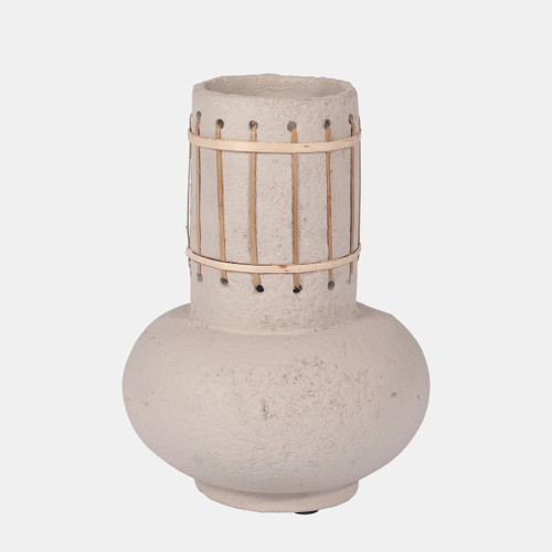 18231-01#Ecomix, 10" Top Weave Nomad Vase, Ivory