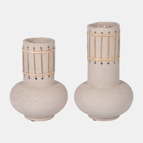 18231-01#Ecomix, 10" Top Weave Nomad Vase, Ivory