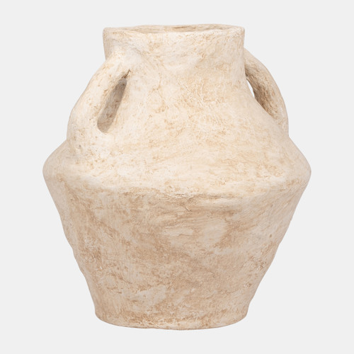 18236-01#Paper Mache, 14" Vase With Handles, White