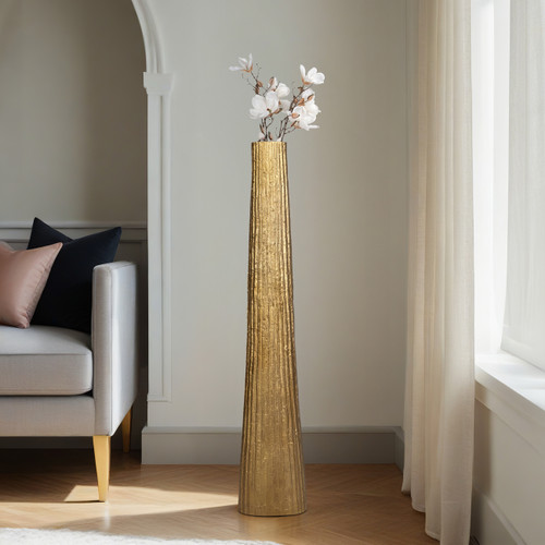 18242-03#Metal, 58" Ribbed Floor Vase, Gold