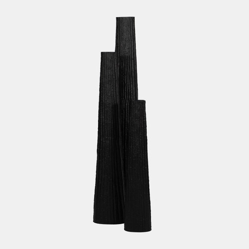 18242-04#Metal, 35" Ribbed Floor Vase, Black