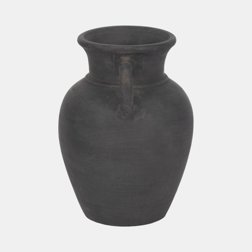 18251-02#Terracotta, 9" Vase With Handles, Black