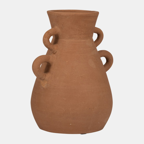 18252-01#Terracotta, 12" Vase With 4 Handles, Natural