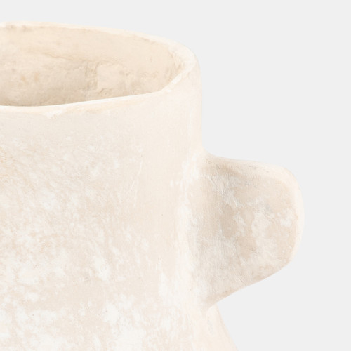 18256#Paper Mache, 10" Eared Vase, Ivory
