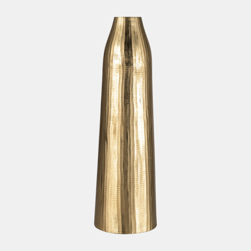 18248-01#Metal, 26" Hammered Floor Vase, Gold