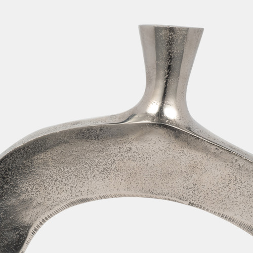 18250-02#Metal, 19" Short Open Cut Out Vase, Silver