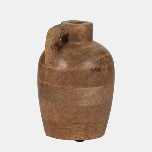 18261-01#Wood, 9" Jug Vase With Handle, Natural