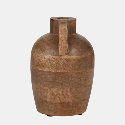 18261-01#Wood, 9" Jug Vase With Handle, Natural