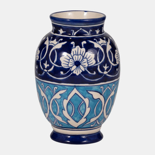 18265#Ceramic, 9" 2-tone Talavera Vase, Yellow/white