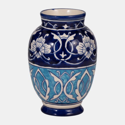 18265#Ceramic, 9" 2-tone Talavera Vase, Yellow/white