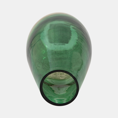 18267-01#Glass, 11" Gold Dipped Vase, Green