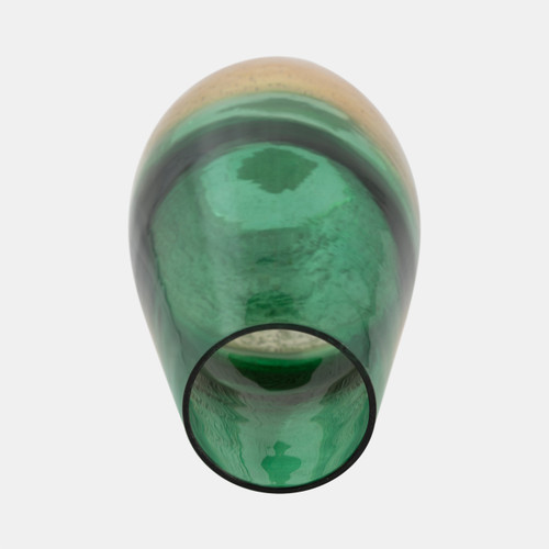 18267-02#Glass, 15" Gold Dipped Vase, Green