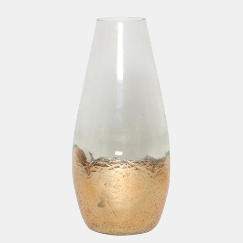 18267-06#Glass, 19" Gold Dipped Vase, Clear