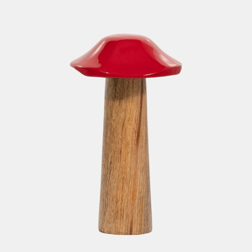 18275-02#Wood, 8" Toadstool Mushroom, Red