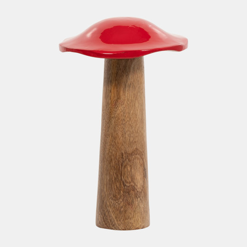 18275-03#Wood, 10" Toadstool Mushroom, Red