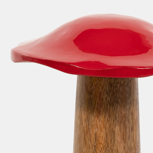 18275-03#Wood, 10" Toadstool Mushroom, Red