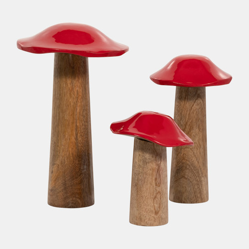 18275-03#Wood, 10" Toadstool Mushroom, Red
