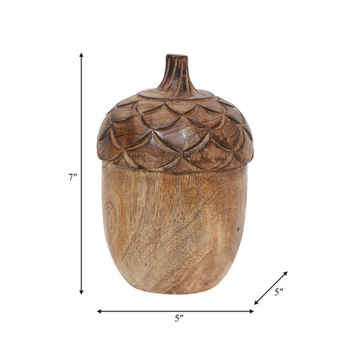 18279#Wood, 7" Carved Acorn, Natural