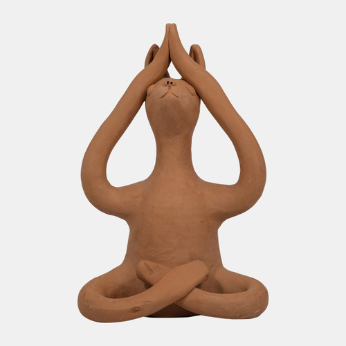 18289-03#Terracotta, 10" Salutation Yoga Bunny, Natural