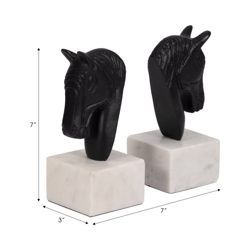 18316#Metal, S/2 Horse Head Bookends, White/black