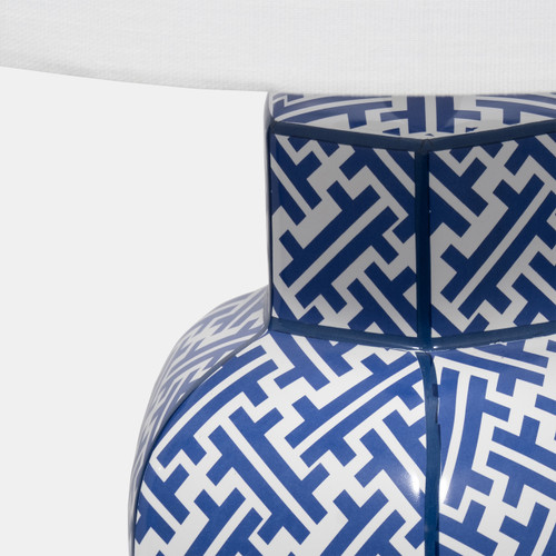 51267#Ceramic, 26"  Jar W/ Gold Trim Table Lamp, Blue/wh