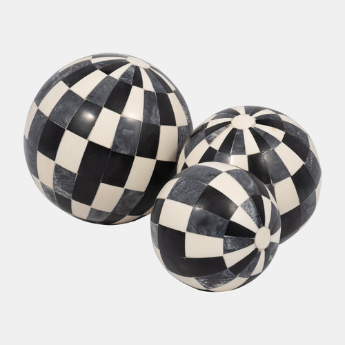 18282-02#Resin, S/3 4/5/6" Checkered Orbs, Multi