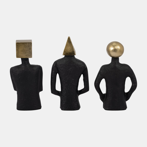 18301#Metal, S/3 11" Man With Square Head, Black/gold