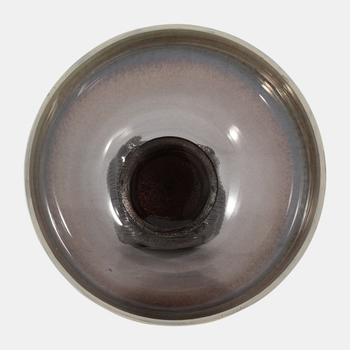 18272-01#Glass, 12" Bowl On Metal Base, Multi Kd