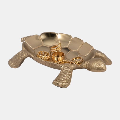 18343#Metal, 7" Turtle Trinket Tray, Gold