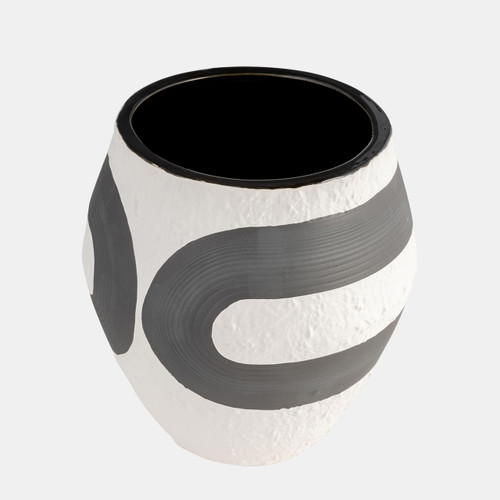 18378#Stoneware, 8" Noir Vase, Black/white