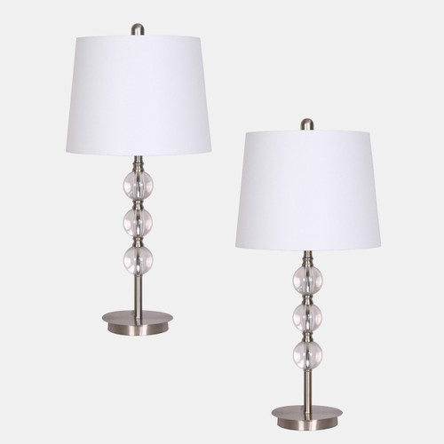 51277#S/2, Crystal 27" Table Lamps, Silver