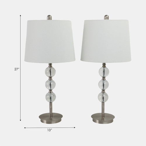 51277#S/2, Crystal 27" Table Lamps, Silver