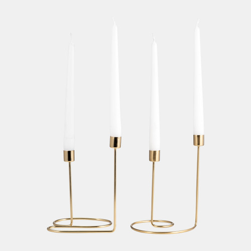 18189-03#Metal, 8" Double Swirl 2-taper Candleholder, Gold