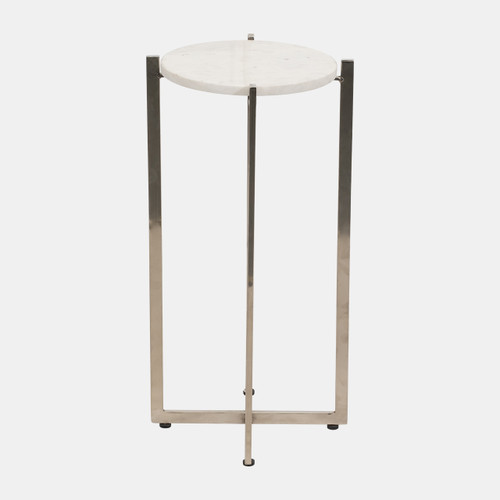 18390-01#Metal, 23" Round Marble Top Accent Table, Silver