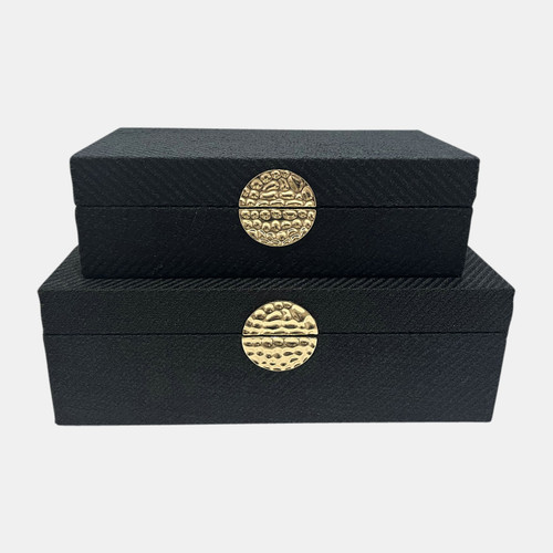 15383-03#S/2 10/12" Velveteen Box W/ Medallion, Black/gold