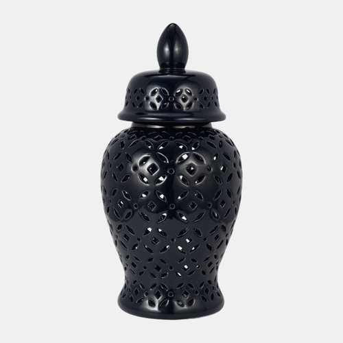 15910-04#24" Cut-out Daisies Temple Jar, Navy Blue