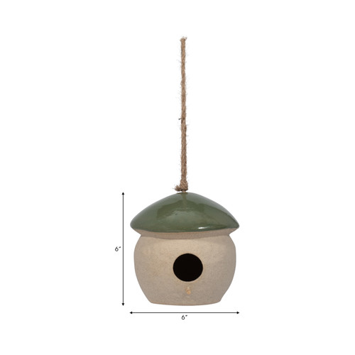 18424-01#Cer, 6" Round Bird Feeder, Green
