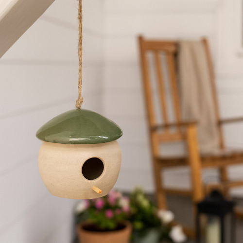 18424-01#Cer, 6" Round Bird Feeder, Green