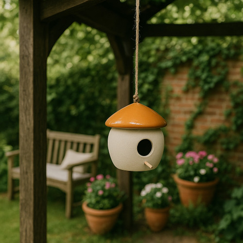 18424-02#Cer, 6" Round Bird Feeder, Dark Orange