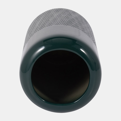 17867-12#Cer, 10"h Grooved Vase, Forest Green