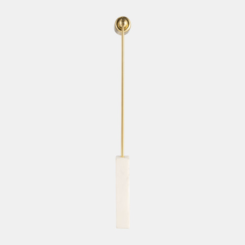 18433-01#Marble, 12" Round Candle Snuffer, Gold/white