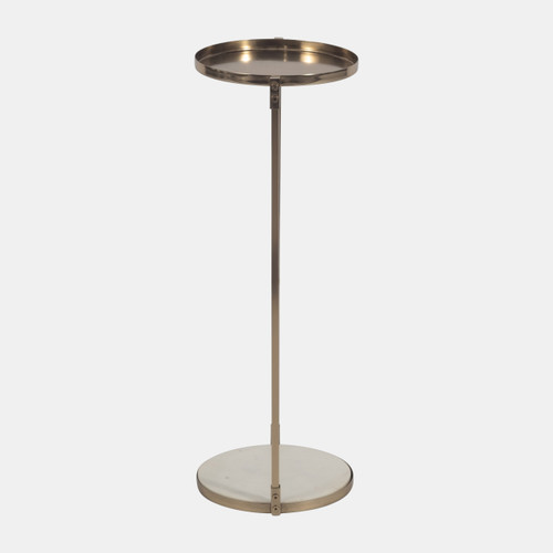 18437#Metal, 22" Side Table Marble Bottom, Gold Kd