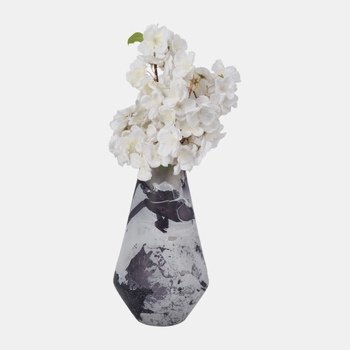 18439-01#Glass, 11" Fog Shadow Vase, White