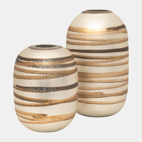 18440-02#Glass, 14" Antique Ring Vase, Gold