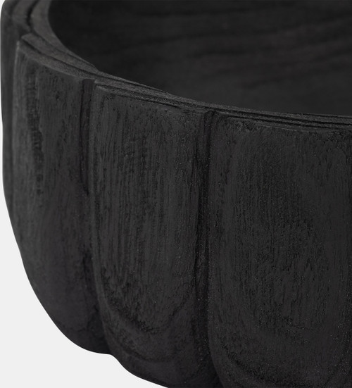 18449-01#Wood, 9" Scalloped Bowl, Black