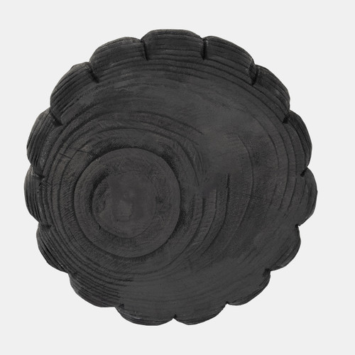 18449-01#Wood, 9" Scalloped Bowl, Black