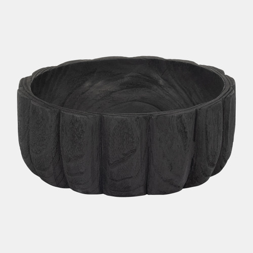 18449-01#Wood, 9" Scalloped Bowl, Black
