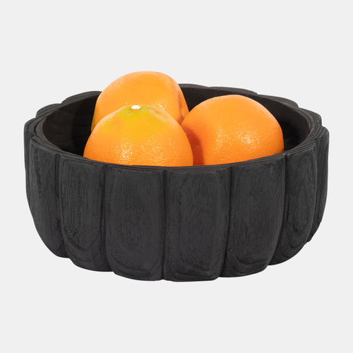 18449-01#Wood, 9" Scalloped Bowl, Black