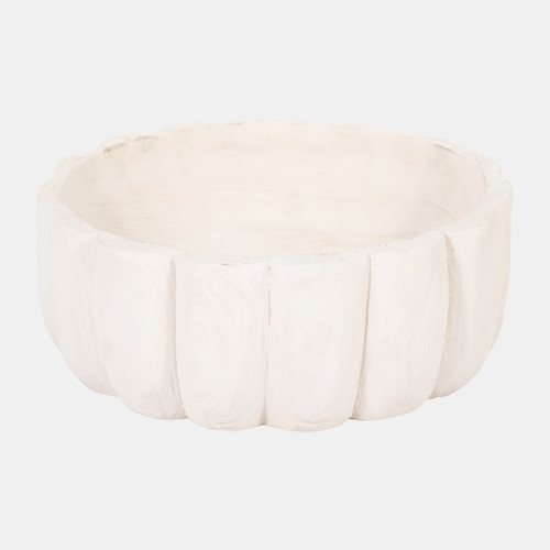 18449-03#Wood, 9" Scalloped Bowl, White